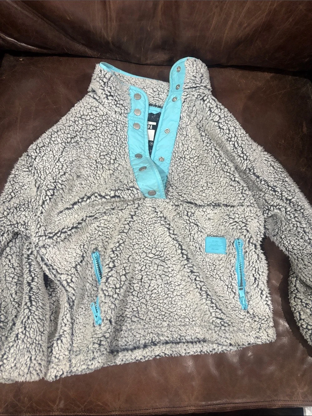 Justice Gray Sherpa Pullover with Aqua Trim